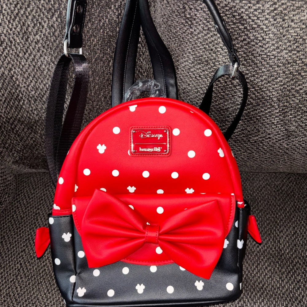New Disney Loungefly Minnie Mouse Bow Polka Dot Mini Backpack New Bow- so- sweet - Picture 2 of 6